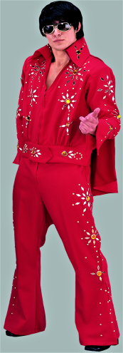 Red Elvis Costume 2 Piece with Rhinestone & Cape