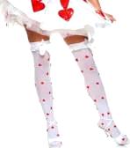 Opaque Thigh High w/Red Heart Lace Ruffle Satin Bow