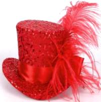 Burlesque Red Sequin Top Hat with Feather Trim