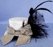 Mini Burlesque Top Hat with Black Feather & Striped Bow