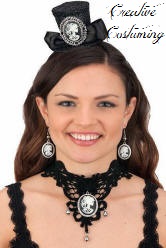 Mini Black Top Hat Headband, Necklace & Earrings Set