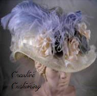Victorian Touring Hat w/Ivory Lace & French Antique Blue Crown