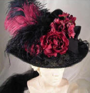 Victorian Touring Hat Black Lace & Burgundy Crown.