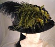 Black Victorian Touring Hat with Black Lace & Vintage Green Crown