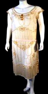 Flapper Dress Roaring 20's Cream Deco Cherry Silk