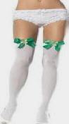 Opaque Thigh High Stockings Satin Bow & Lucky Clover Appliqu
