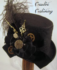 Steampunk Black Hat w/Clock Hands & Clock Parts