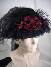 Victorian Walk in the Park Hat Black Felt w/Burgundy