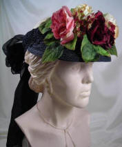 Victorian Black Straw Mesh Visor w/English Garden Flowers Hat
