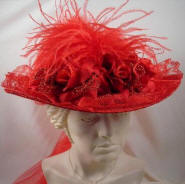 Ladies Red Victorian Western Hat with Red Ostrich