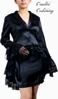 Sterampunk Victorian Corset Satin Jacket Black